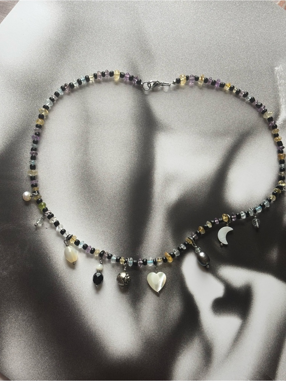 Handcrafted Multicolor Beaded Charm Necklace with Mother of Pearl Accents